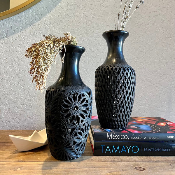 Barro Negro, Black Clay Openwork Decorative Vase