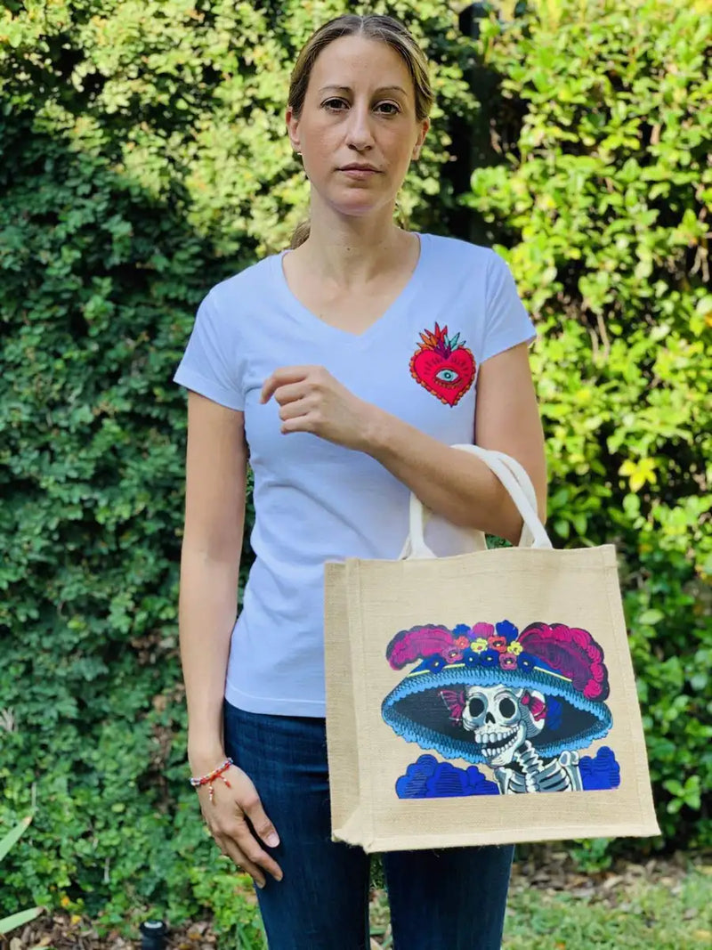 Burlap Mercado Tote Bag - 4