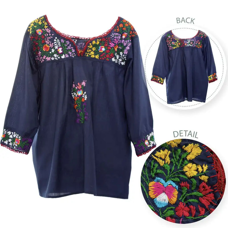 Camila Hand-Embroidered 3/4 Sleeve Blouse - 3