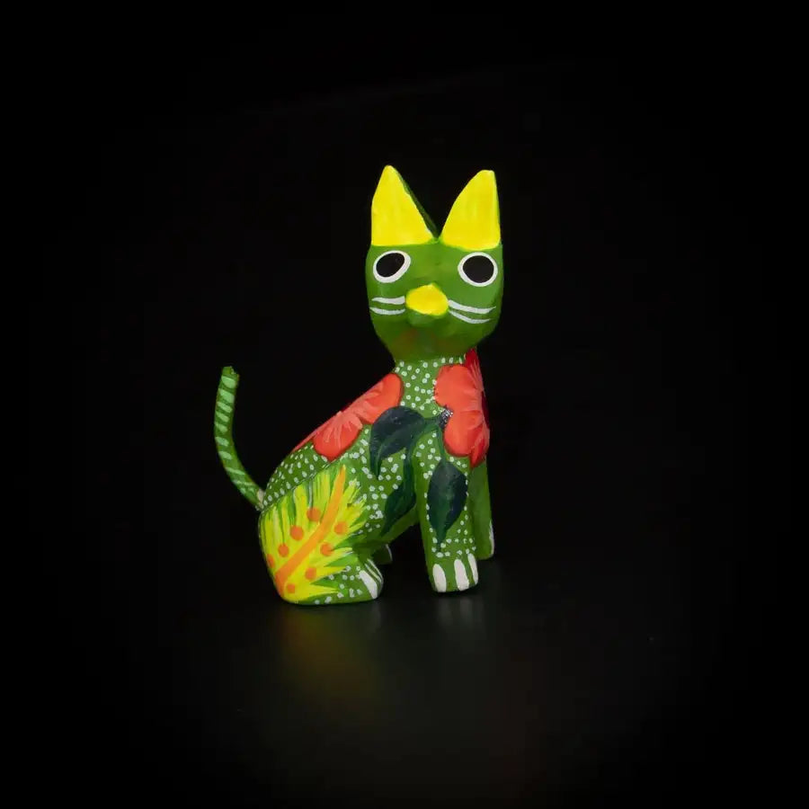 Hand Painted Sitting Cat Wooden Figurine - 7
