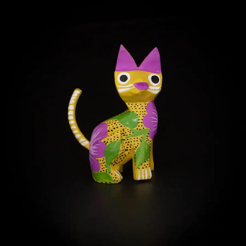 Hand Painted Sitting Cat Wooden Figurine - 2