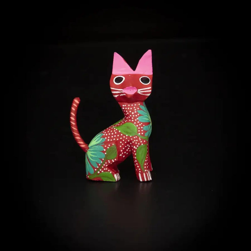 Hand Painted Sitting Cat Wooden Figurine - 3