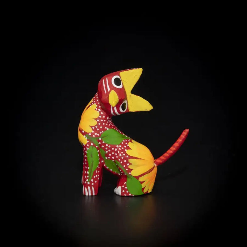 Hand Painted Neck Side Bend Cat Wooden Figurine - 13