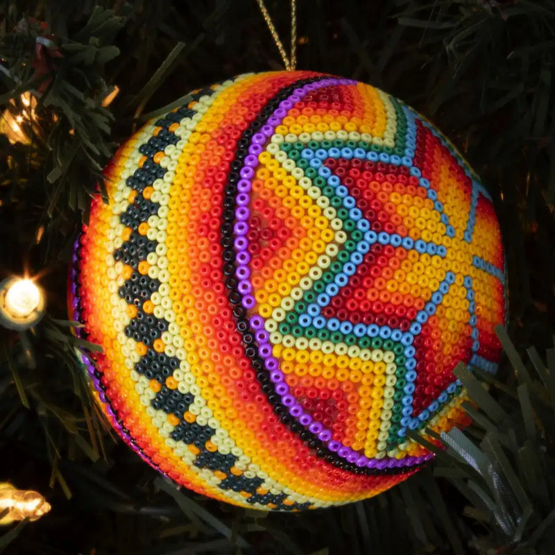 Huichol Art Round Beaded Christmas Ornament