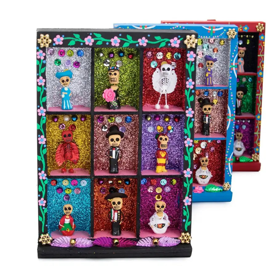 Calacas Doing Things Day of the Dead Shadow Box