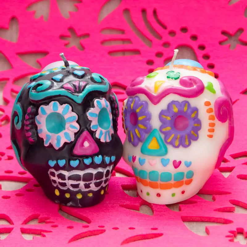 Pink & Turquoise Mexican Day of the Dead Skull Candle - Pink and Turquoise  Skull