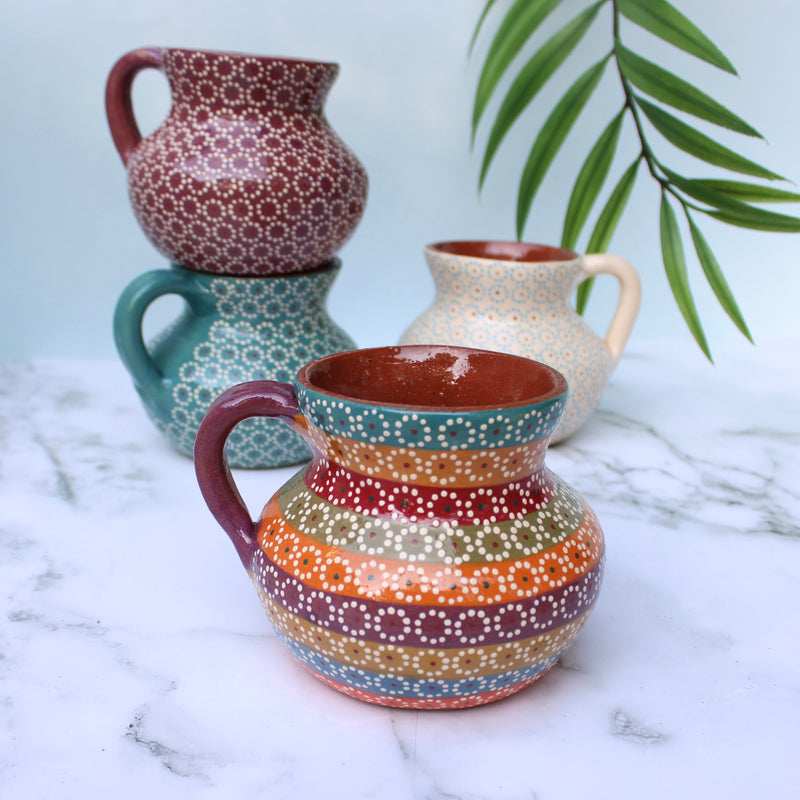 Costa Rican Red Clay Pour Over Coffee Maker And Mug Blue Green Details  Glazed