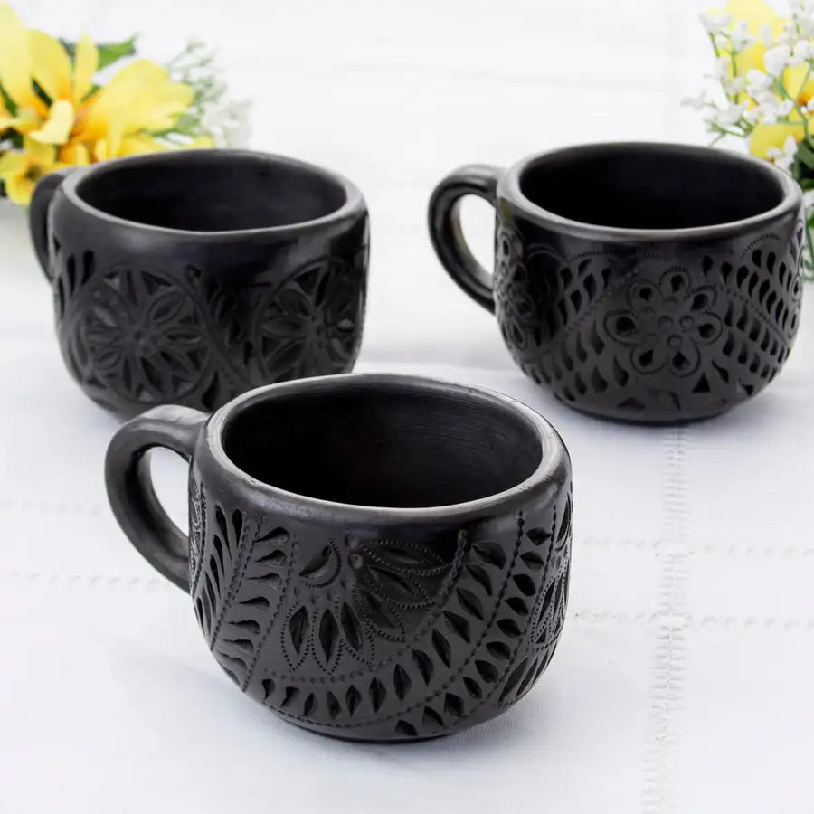 Barro Negro, Black Clay, Carved Mug