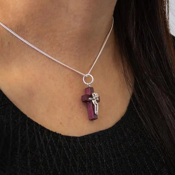 Rosewood and Sterling Silver Crucifix Pendant