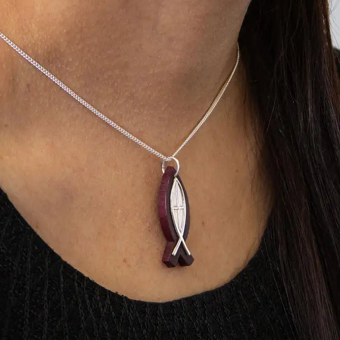 Rosewood and Sterling Silver Ichthys Pendant