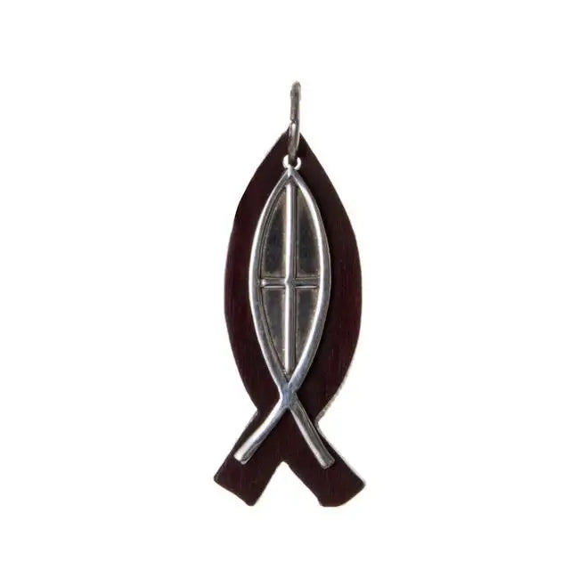 Rosewood and Sterling Silver Ichthys Pendant - 1