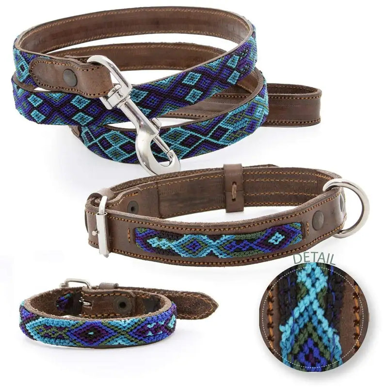 Double Detail Dog Collar Set with Matching Leash and Bracelet - 1