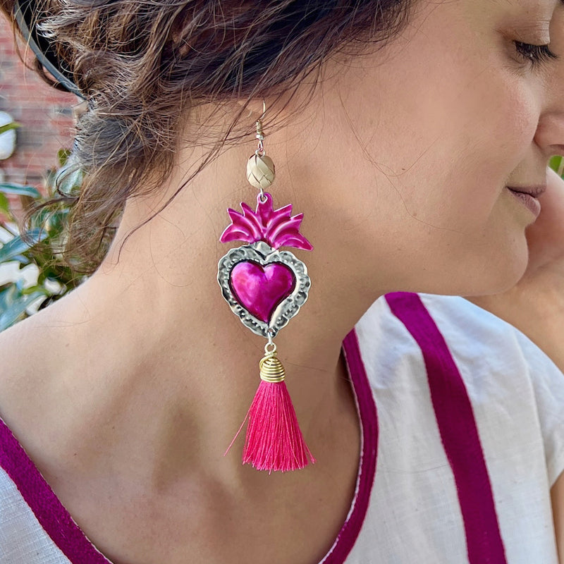 Elisa Milagro with One Tassel Mexican Statement Earrings