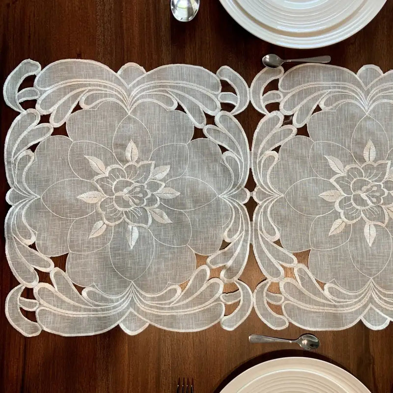 Flowers Off-White Organdy Deshilado Table Runner - 8