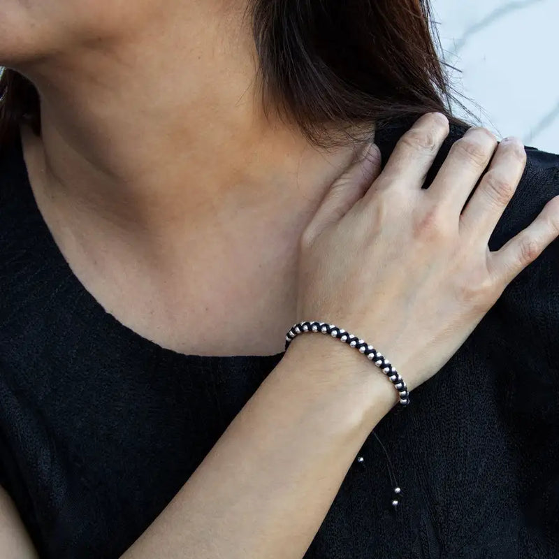 Garita Woven Bracelet with Silver Beads | Lolo Mexican Mercadito Brown