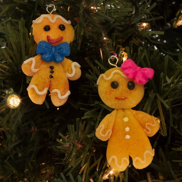 Gingerbread Boy and Girl Cold Porcelain Ornaments