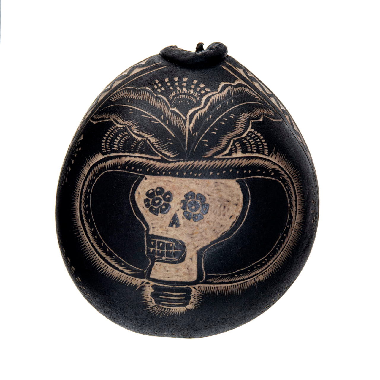 Día de Muertos Hand-Carved Mezcal Gourd, or Jícara with Natural Base