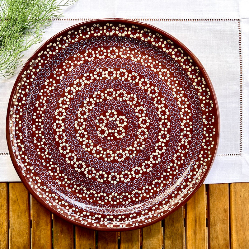 Hand-Painted Capula 16" Large Clay Platter