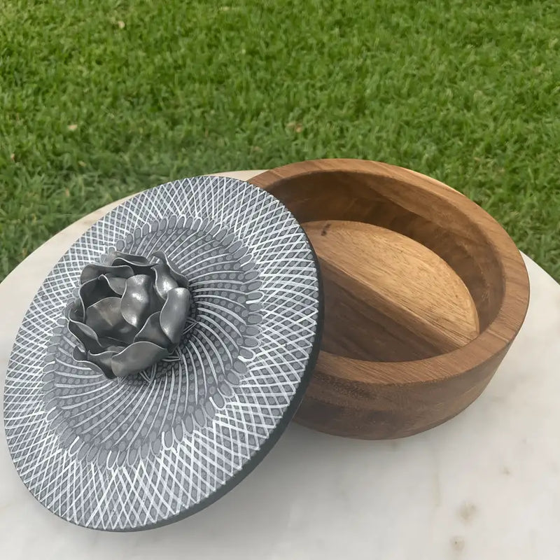 Hand-painted Parota Solid Wood Kitchen Tortillero/Basket - 12