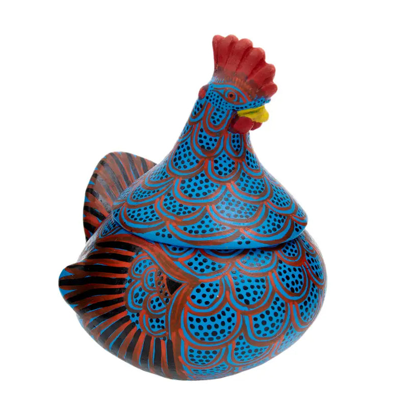 Hand Painted Clay Chicken Bowl with Lid