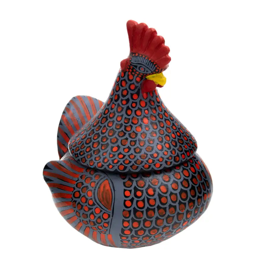 Hand Painted Clay Chicken Bowl with Lid