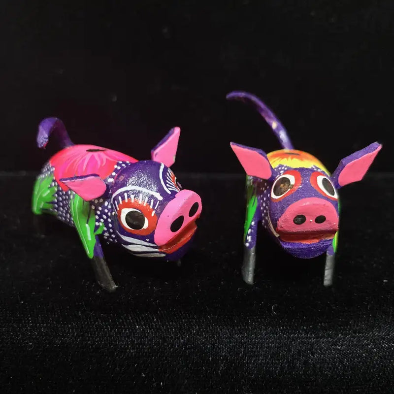 Hand Painted Piglet Wooden Figurine - 8