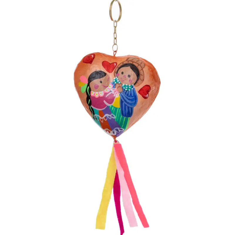 Paper Mache Very Mexican Heart Keychain - 11