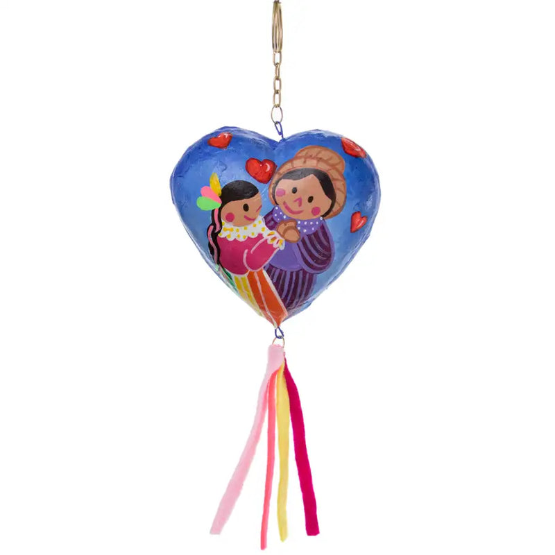 Paper Mache Very Mexican Heart Keychain - 12