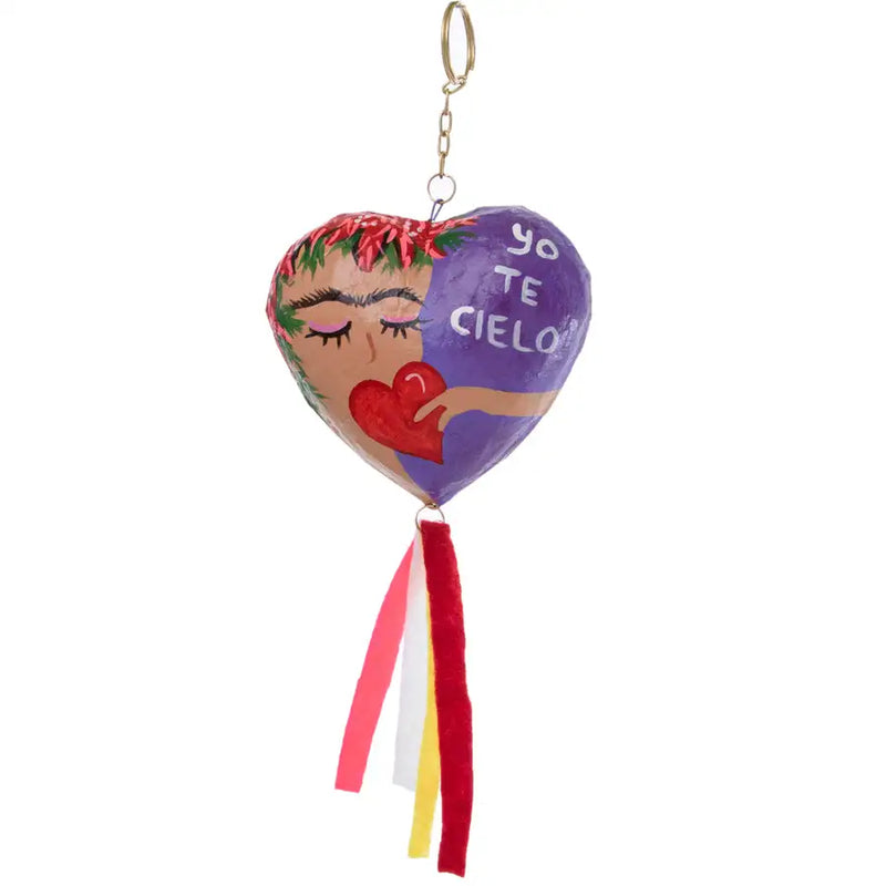 Paper Mache Very Mexican Heart Keychain - 7