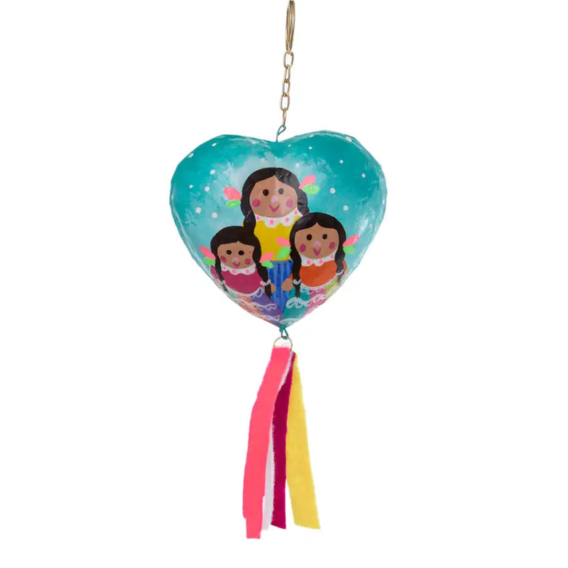 Paper Mache Very Mexican Heart Keychain - 2