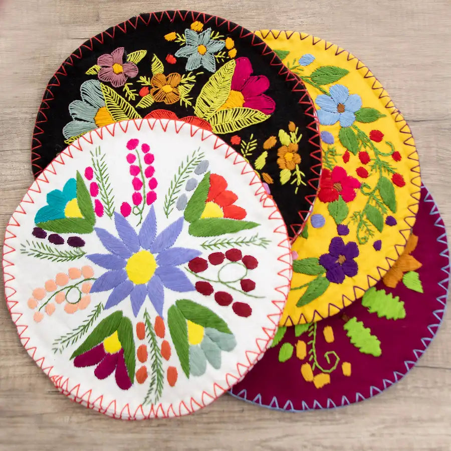 Hand Embroidered Floral Tortilla Warmer - 2