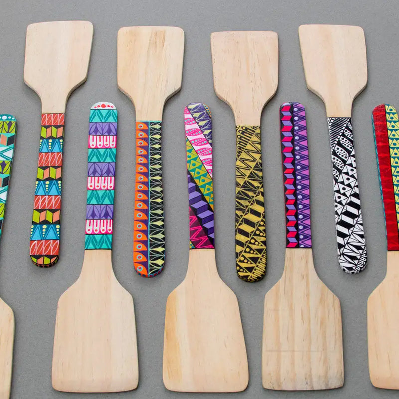 Colorful Hand-Painted Wooden Spatula - 1