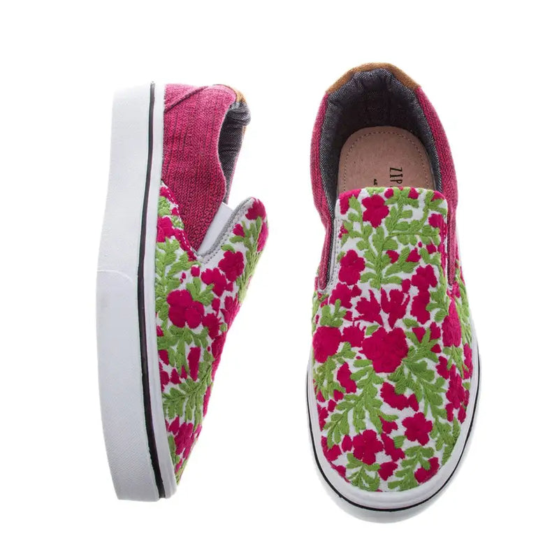 Pink and Green Floral Embroidery Sneakers - 2