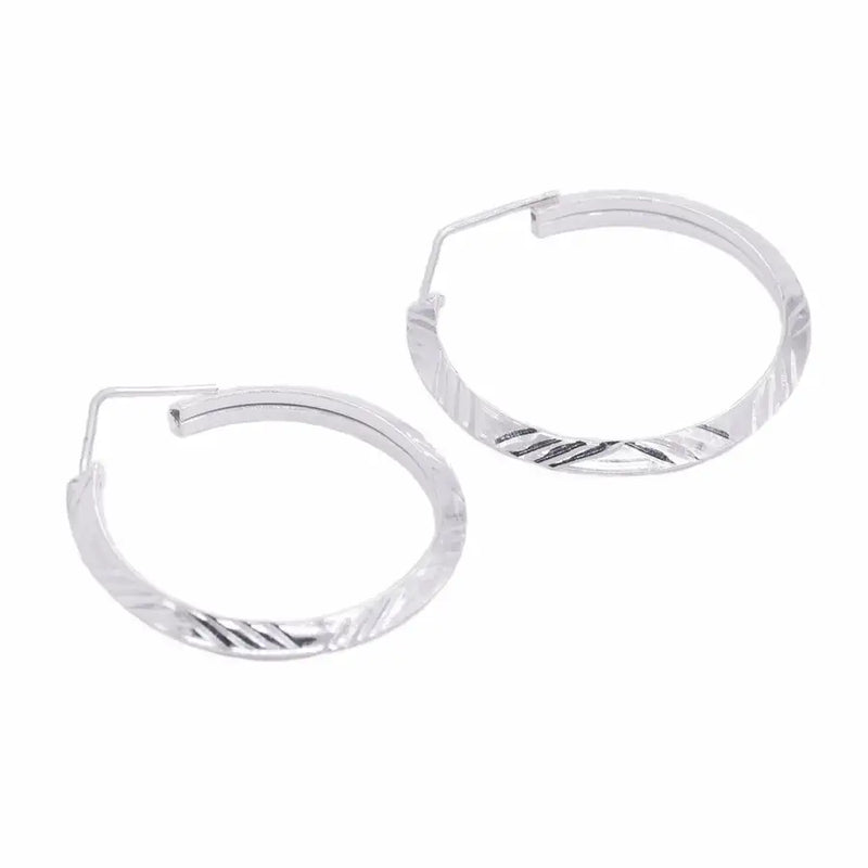 Sterling Silver Lines Triangular Tube Hoop Earrings - 2