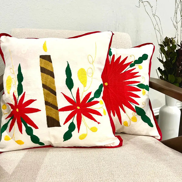 Poinsettia Hand-Embroidered Pillow Covers