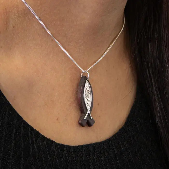 Rosewood and Sterling Silver Ichthys Pendant - 3
