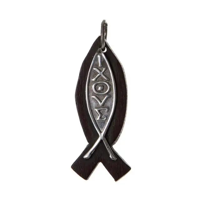 Rosewood and Sterling Silver Ichthys Pendant - 4