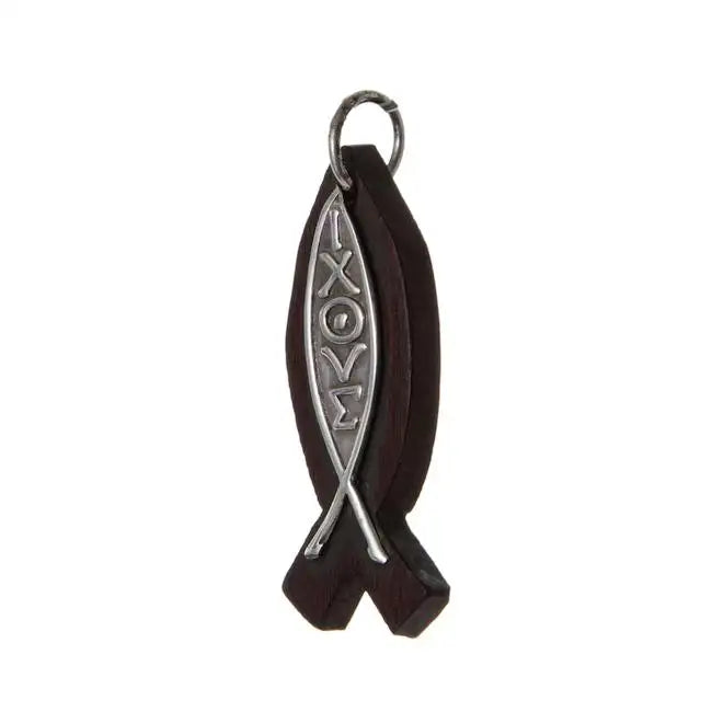 Rosewood and Sterling Silver Ichthys Pendant - 5