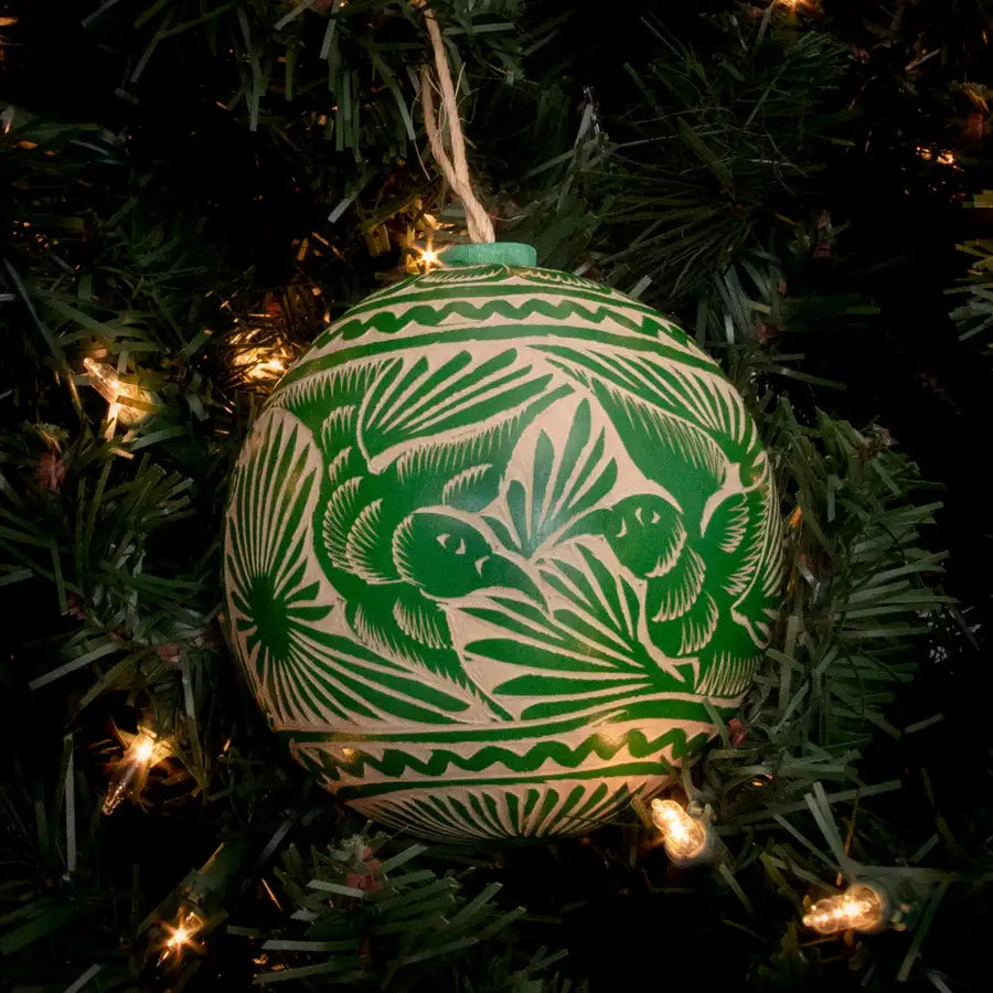 Jícara Natural Hand-Carved Round Christmas Ornament