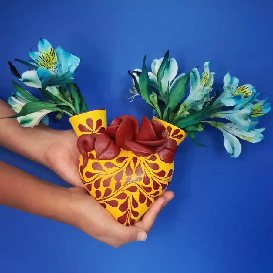 La Flor- Mexican Hand-Painted Ceramic Hearts - 2