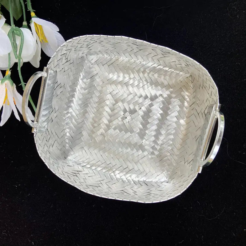 Woven Aluminum Basket with Handles - 10