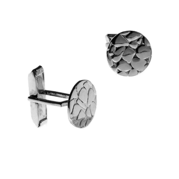 Pebblestone Round Sterling Silver Cuff Links