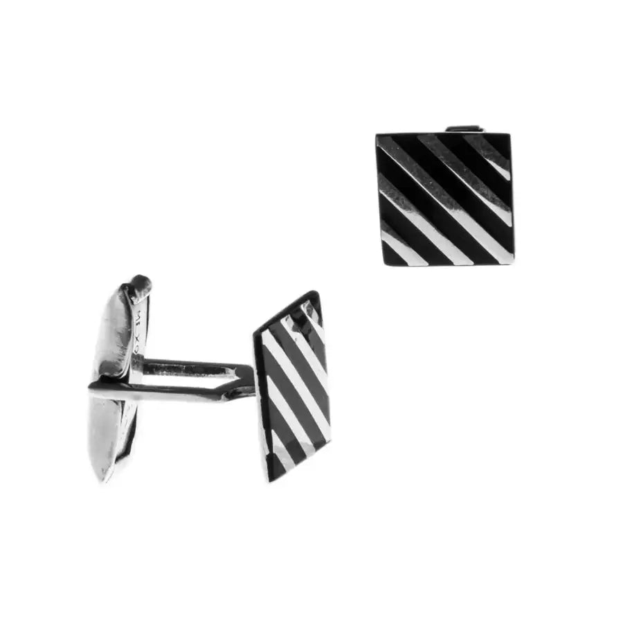 Silver and Black Sterling Silver Cuff Links - 4