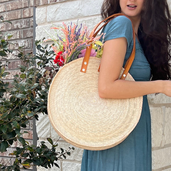 Mazunte Woven Palm Round Beach Bag Tote
