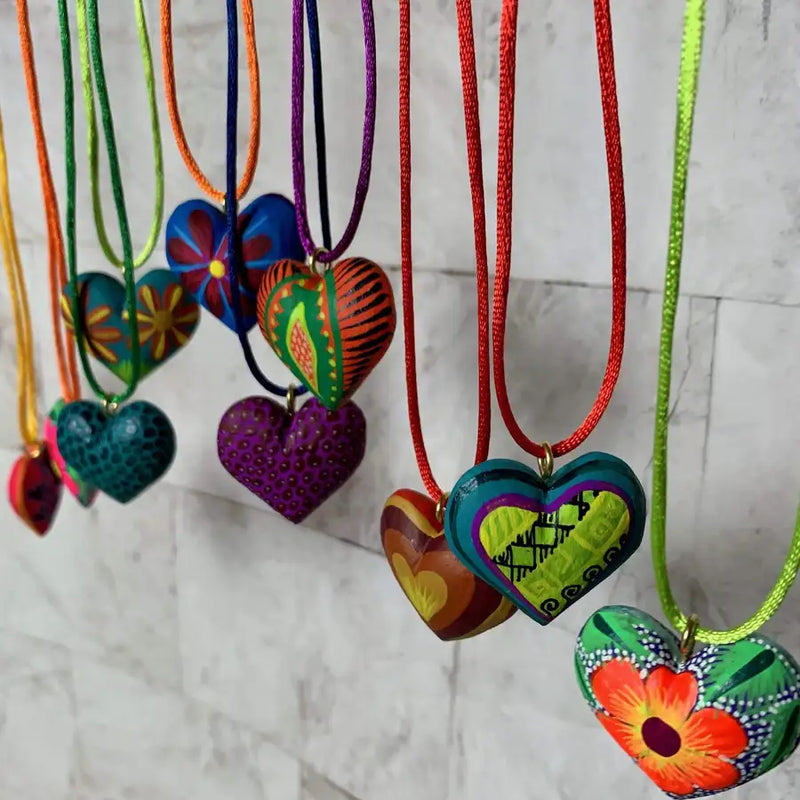 Mexican Heart Hand Painted Necklace - 9