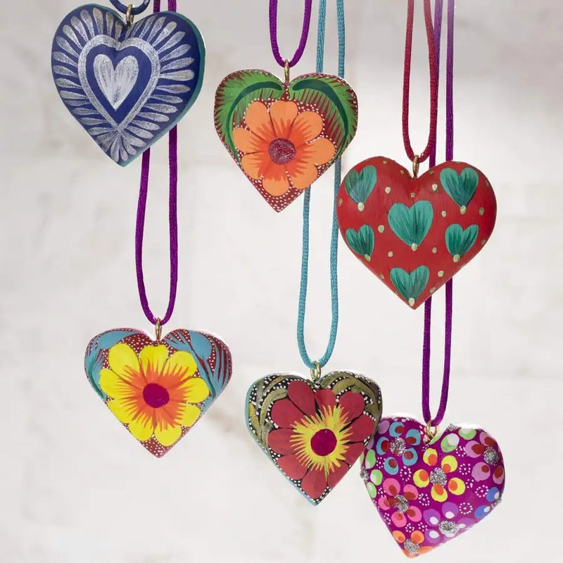 Mexican Heart Hand Painted Necklace - 2
