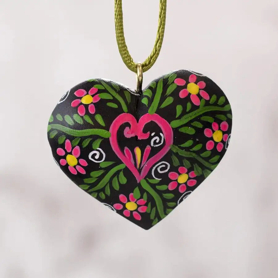 Mexican Heart Hand Painted Necklace - 6