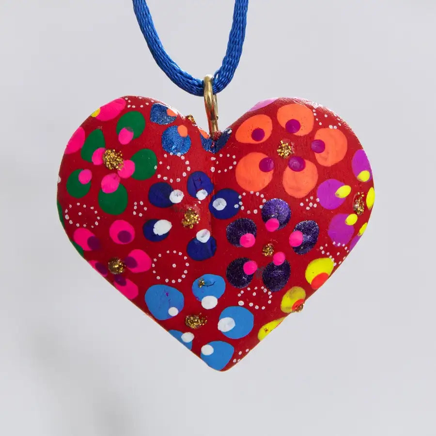 Mexican Heart Hand Painted Necklace - 27