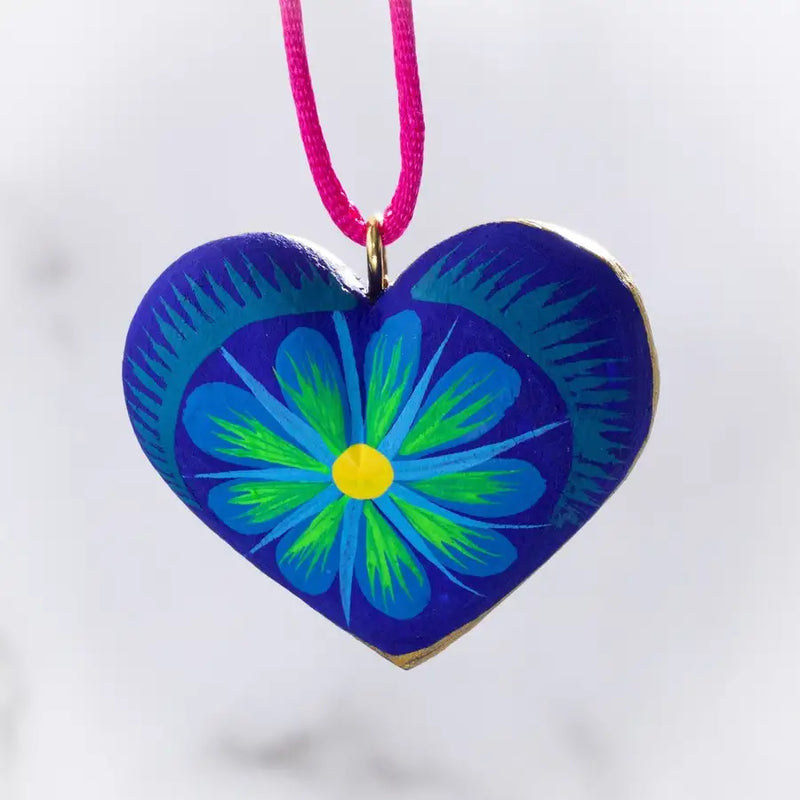 Mexican Heart Hand Painted Necklace - 13
