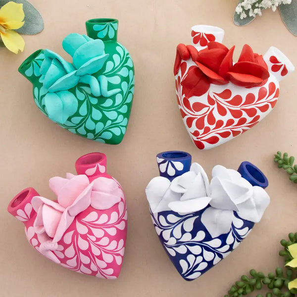 La Flor- Mexican Hand-Painted Ceramic Hearts